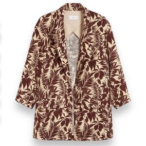 MNG Mango Linen Blend Tropical Print Notch Collar Oversized Blazer Women’s XXS